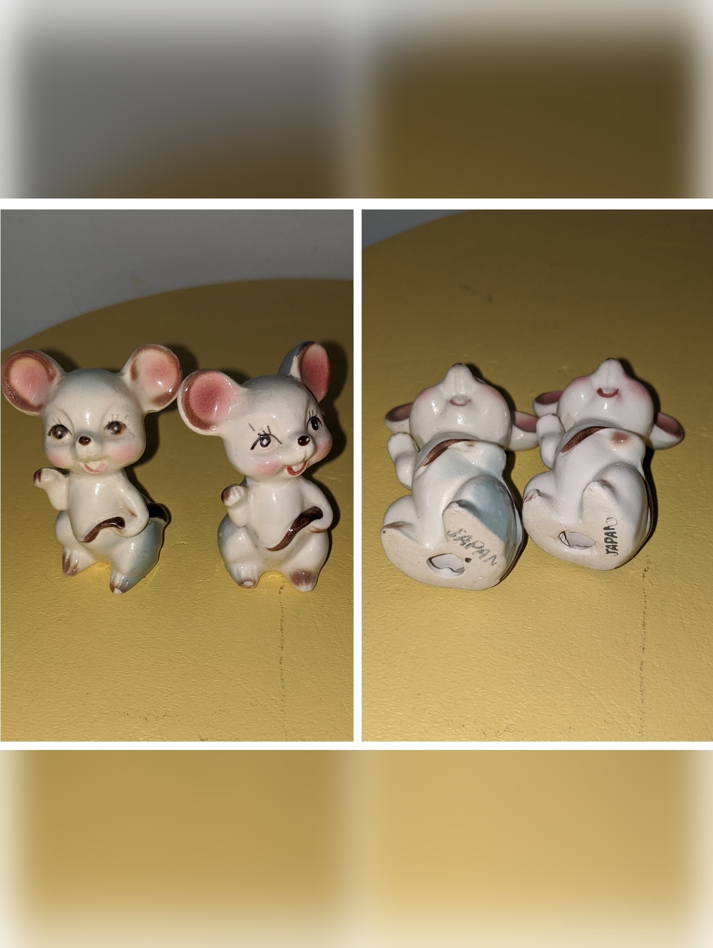 Vintage Kitsch Porcelain Mouse Figurine Pair - Made In Japan